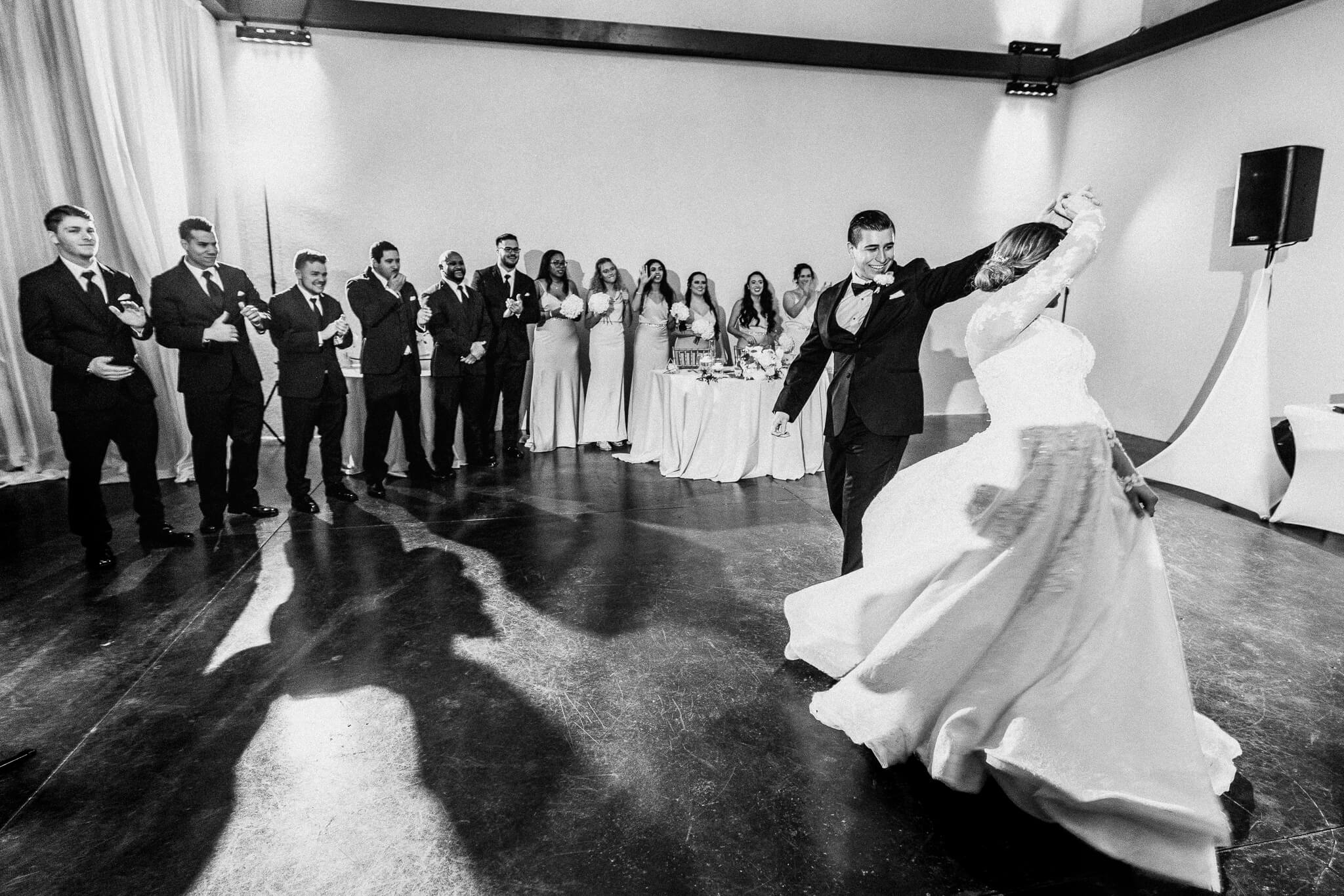 bride and groom's first dance at Baker's Ranch wedding venue