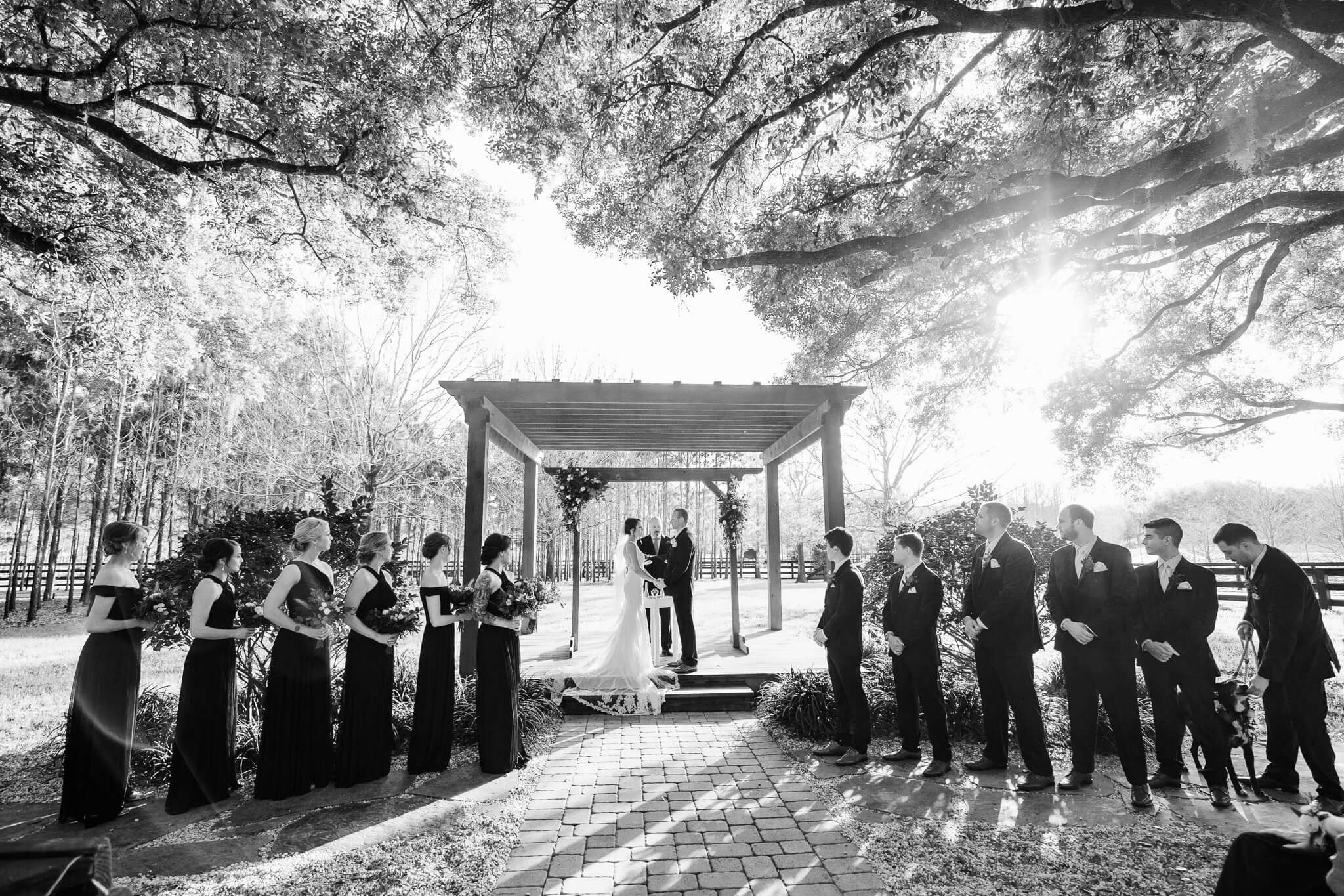 bridal party watch the bride & groom at the altar