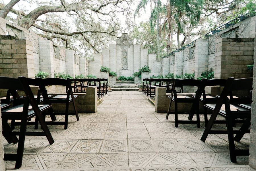 ceremony site at an Orlando wedding venue that resembles Mayan ruins