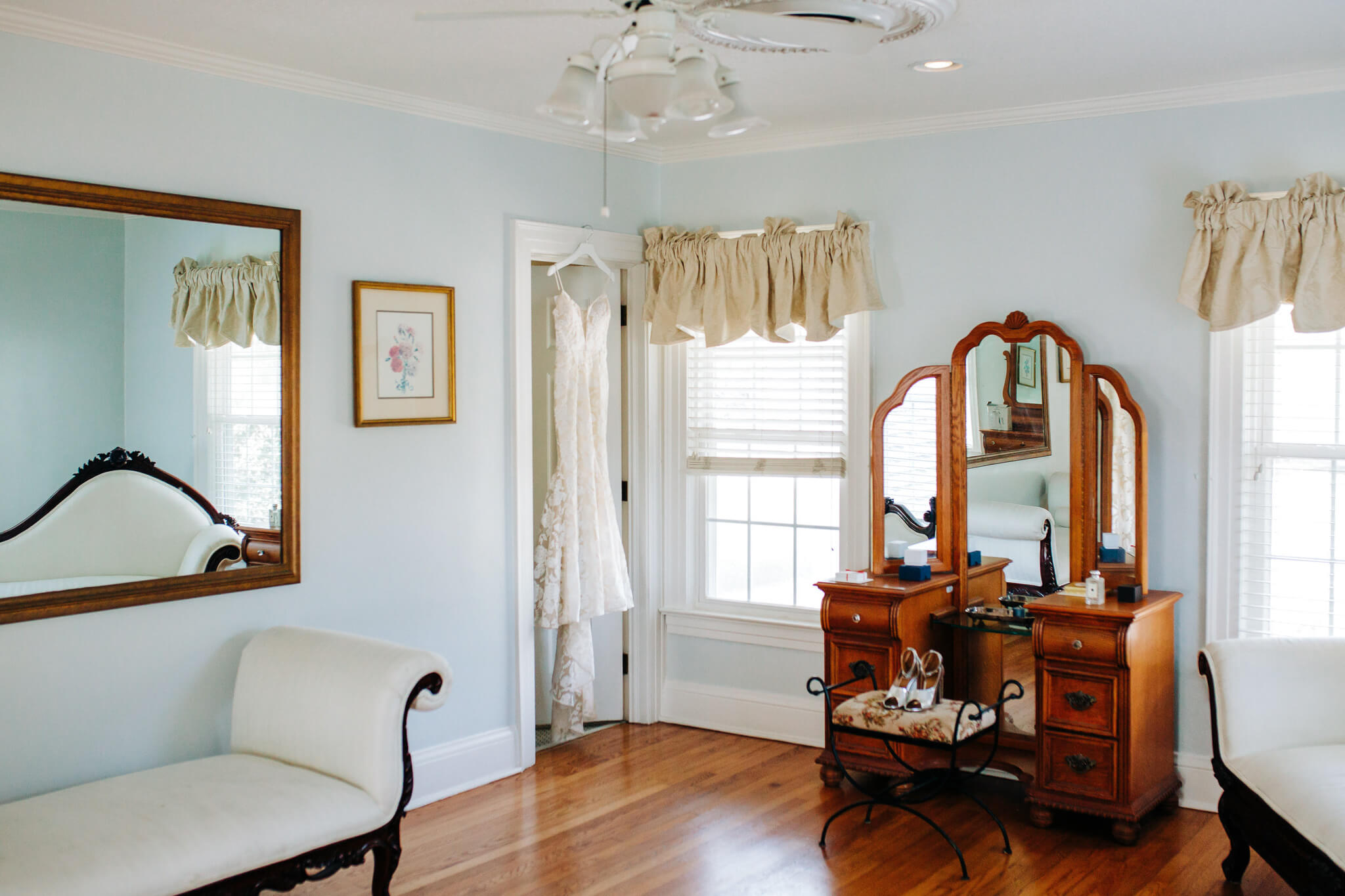 wedding dress hanging on door frame at an Orlando wedding venue