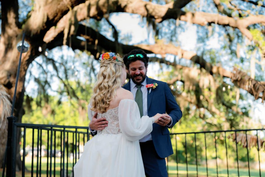 bride and groom dancing