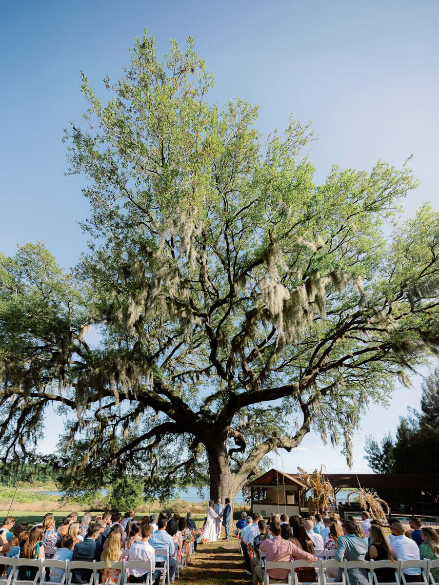 affordable wedding venue in Orlando FL with outdoor ceremony under tree and lakeside view
